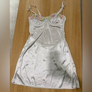 Sexy White Slip On Sleep Dress with Floral Lace